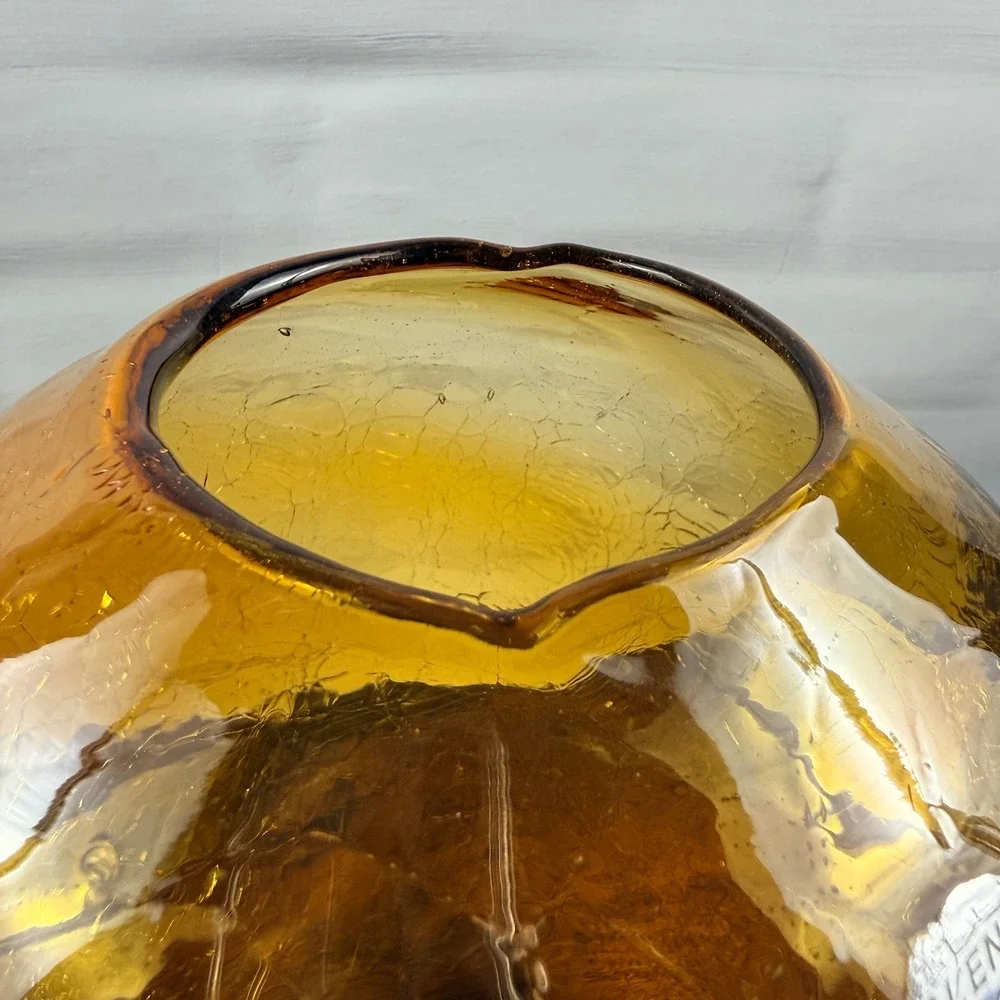 Blenko 8016M Amber Crackle Pill Vase Don Shepherd Design